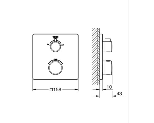 Technische Zeichnung einer Grohe Armatur mit Maßangaben