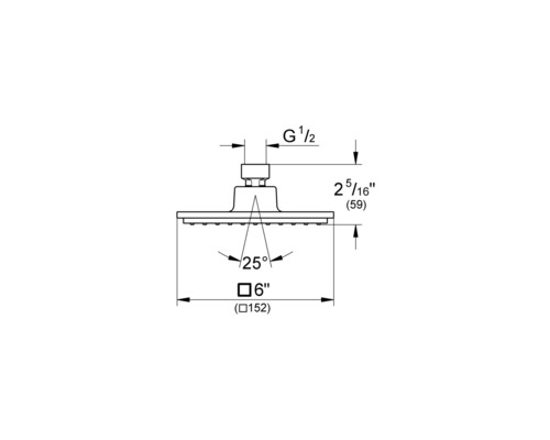 Schéma technique d''une pomme de douche avec indications de dimensions