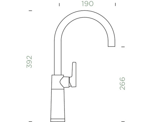 Schéma technique d''un robinet de cuisine avec dimensions