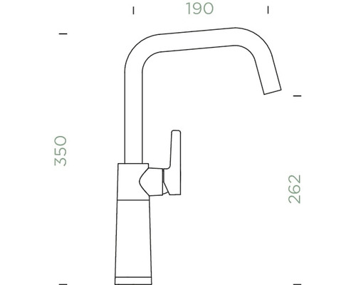 Dessin technique d''un robinet de cuisine avec dimensions.