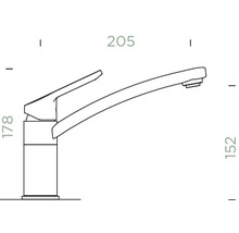 Schéma technique d''un robinet de cuisine avec dimensions