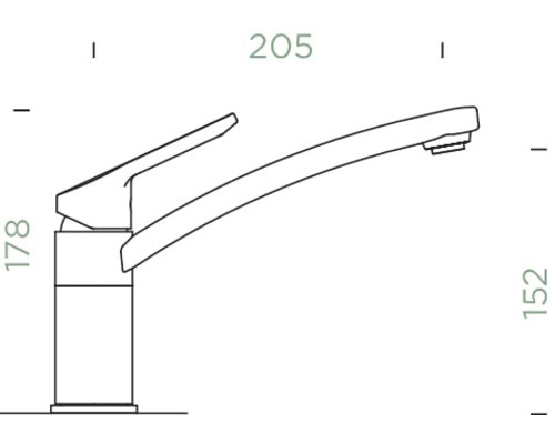 Schéma technique d''un robinet de cuisine avec dimensions