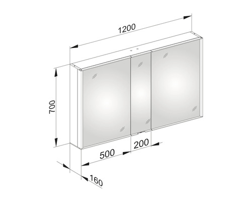 Dessin technique d''une armoire de toilette avec indications de dimensions.
