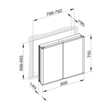 Armoire de toilette KEUCO Royal Match 80 x 15 x 70 cm couleur alu 2 portes LED IP 20