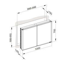 Spiegelschrank KEUCO Royal Match 100 x 15 x 70 cm silber 2-türig LED IP 20 Unterputz