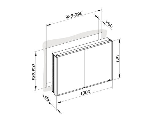Dessin technique d''une armoire de toilette avec dimensions