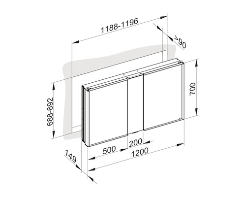 Dessin technique d''une armoire de toilette avec dimensions