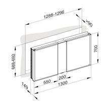 Armoire de toilette KEUCO Royal Match 130 x 15 x 70 cm couleur alu 2 portes LED IP 20