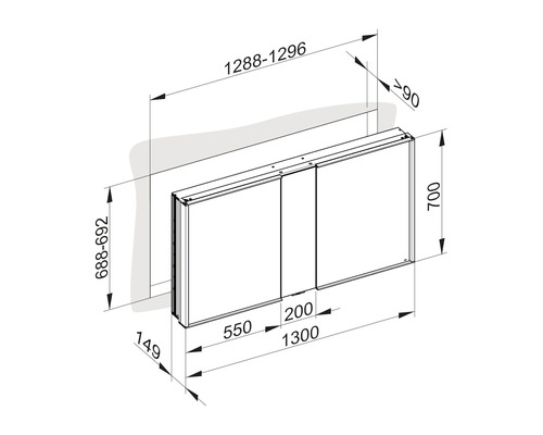 Dessin technique d''une armoire de toilette avec dimensions