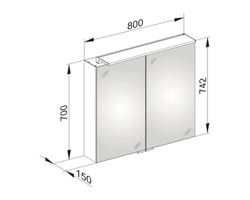 Schéma technique d''une armoire de toilette avec dimensions.