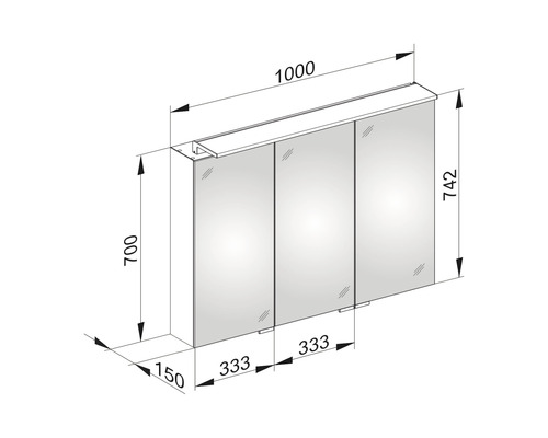 Schéma technique d''une armoire de toilette avec dimensions