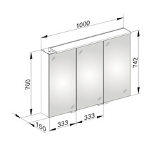 Spiegelschrank KEUCO Royal L1 100 x 15 x 74,2 cm verspiegelt 3-türig LED IP 24 1302