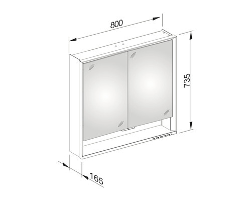 Schéma technique d''une armoire de toilette avec dimensions