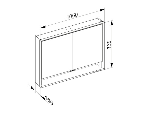 Dessin technique d''une armoire de toilette avec indications de dimensions.