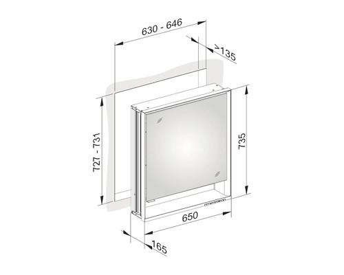Schéma technique d''une armoire de toilette avec cotes.