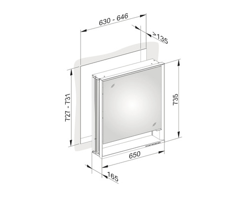 Dessin technique d''une armoire de toilette avec dimensions