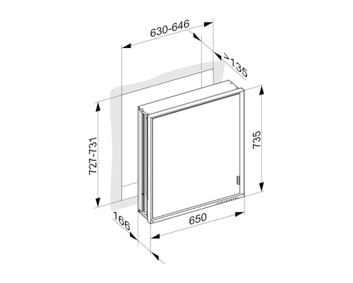 Dessin technique d''une armoire de toilette avec indications de dimensions