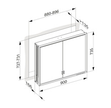 Armoire de toilette KEUCO Royal Lumos 90 x 16,5 x 73,5 cm argent 2 portes led IP 24 encastré