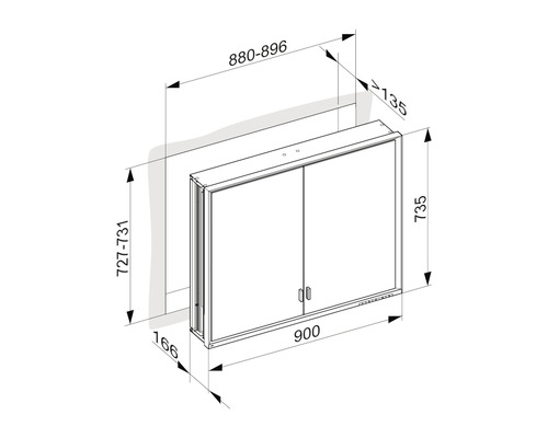Dessin technique d''une armoire de toilette avec dimensions