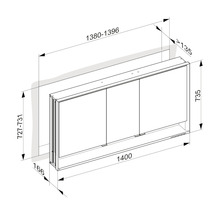Armoire de toilette KEUCO Royal Lumos 140 x 16,5 x 73,5 cm argent 3 portes led IP 24 encastré