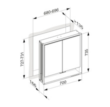Armoire de toilette KEUCO Royal Lumos 70 x 16,5 x 73,5 cm argent 2 portes led IP 24 encastré