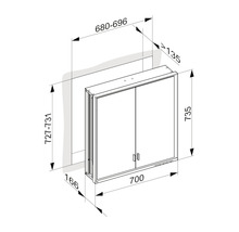 Spiegelschrank KEUCO Royal Lumos 70 x 16,5 x 73,5 cm silber 2-türig LED IP 24 Unterputz 723