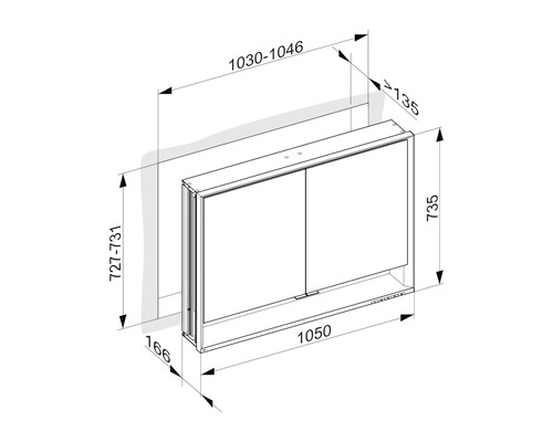 Dessin technique d''une armoire de toilette avec dimensions
