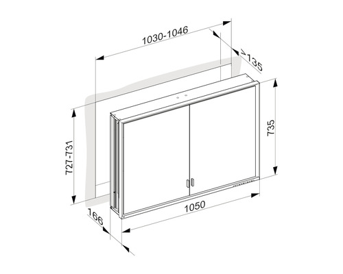 Dessin technique d''une armoire de toilette avec dimensions
