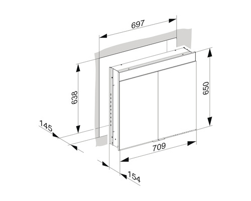 Dessin technique d''une armoire avec des dimensions en millimètres