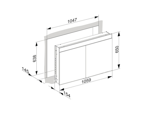 Schéma technique d''une armoire de toilette avec dimensions.