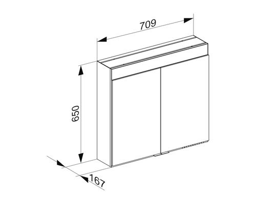 Schéma technique d''une armoire de toilette avec dimensions.