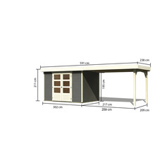 Gartenhaus Karibu Kodiak 4 mit Schleppdach 2,8 m 609 x 238 cm terragrau