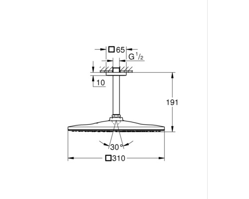 Dessin technique d''une douche de tête avec dimensions