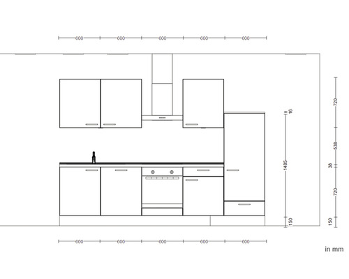 Plan d''une cuisine avec des dimensions en millimètres