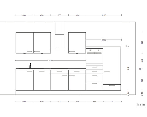 Küchenplan mit Maßen für die Küchenplanung