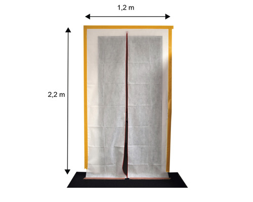 Staubschutztür mit den Maßen 1,2 Meter mal 2,2 Meter.