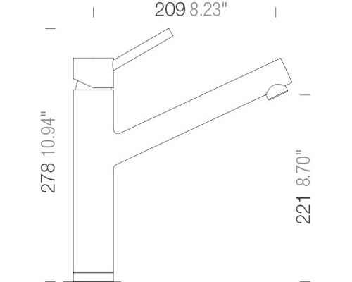 Dessin technique d''un robinet avec dimensions en millimètres et en pouces