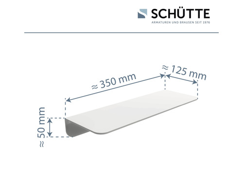 Schütte Logo. Regal mit den Maßen circa 350 mm mal 125 mm mal 50 mm.