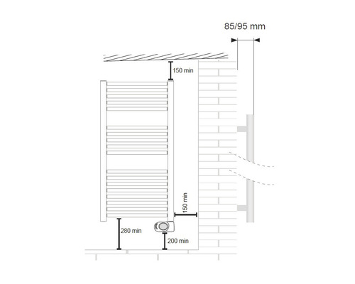 Schéma d''installation d''un radiateur avec dimensions