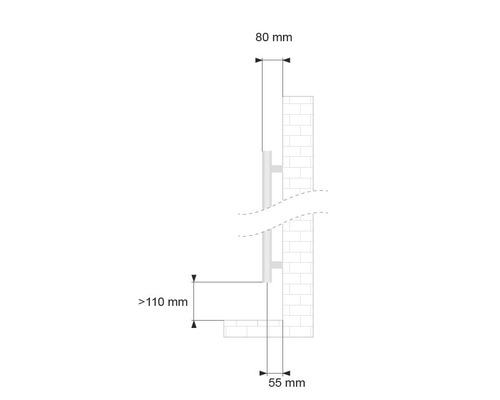 Schéma des dimensions d''un tuyau d''évacuation sur un mur