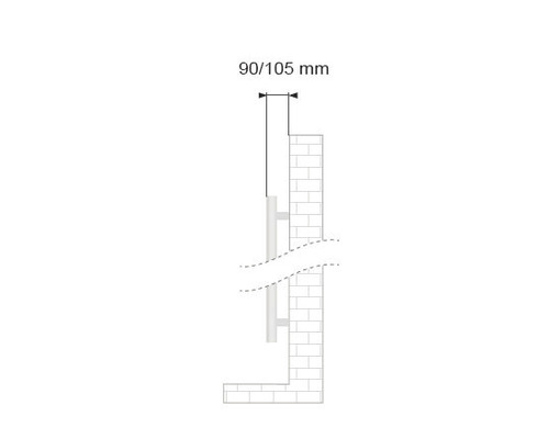 Installationsschema für ein Wandfutter mit den Maßen 90 bis 105 Millimeter.