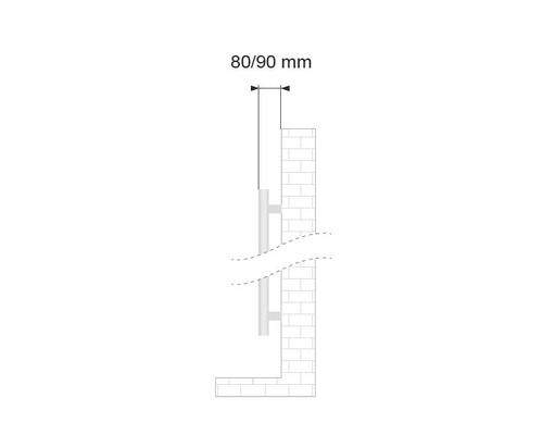 Abbildung einer Rohrbefestigung an einer Mauer mit einem Abstand von 80 bis 90 Millimeter.