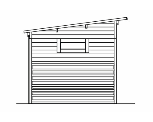 Illustration eines Gartenhauses mit Pultdach und Fenster