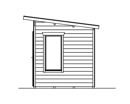 Illustration eines Gartenhauses mit Pultdach und Fenster