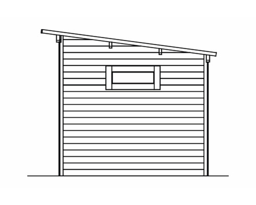 Illustration eines Gartenhauses mit Fenster und Pultdach