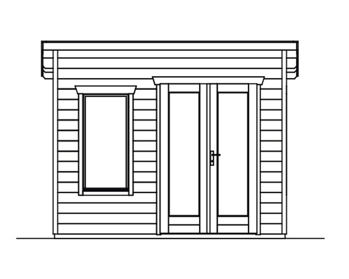Illustration eines Gartenhauses mit Fenster und Doppeltür
