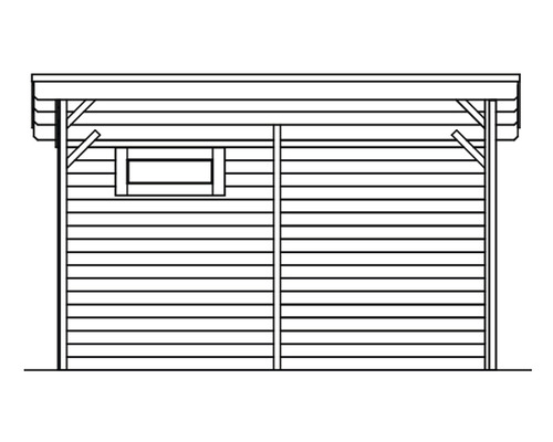 Illustration eines Gartenhauses aus Holz mit Fenster