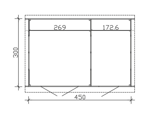 Schéma technique d''un abri de jardin avec dimensions.