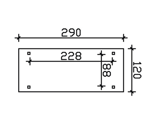 Dessin technique avec indications de dimensions : Longueur 290, largeur 120, distance entre les trous de fixation 88 et 228