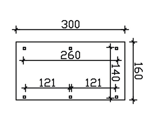 Dessin technique avec les dimensions 300, 160, 260, 140 et 121